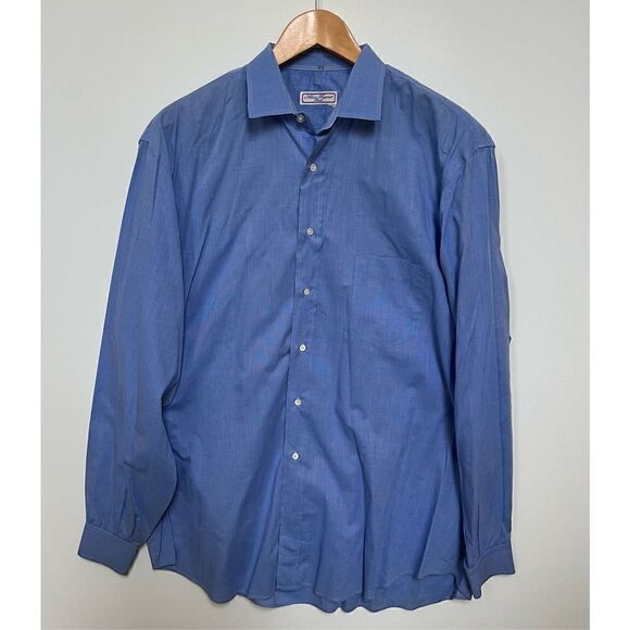 Alain Figaret Paris Button Down Dress Shirt Blue Classic size 44L - Picture 2 of 11
